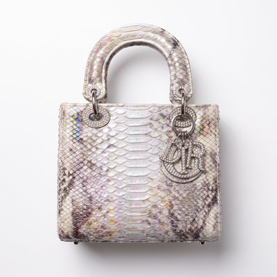 Iridescent python-effect Dior Lady Dior top-handle tote with dangling Dior charms