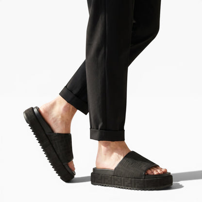 Fendi All Black FF Platform Slides – Luxury Statement Sandals 🖤👡 - MASTERPIECE