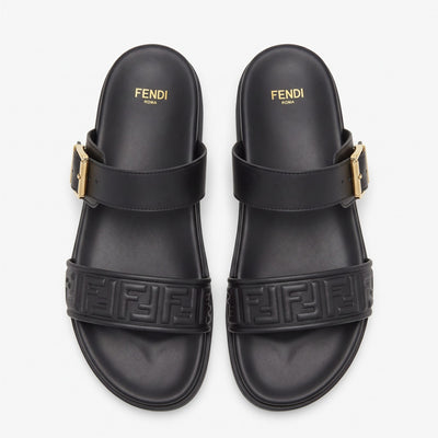 Fendi FF Embossed Double Strap Luxury Slides – Black - MASTERPIECE