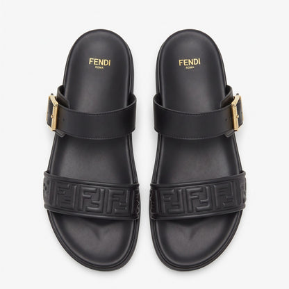 Fendi FF Embossed Double Strap Luxury Slides – Black - MASTERPIECE