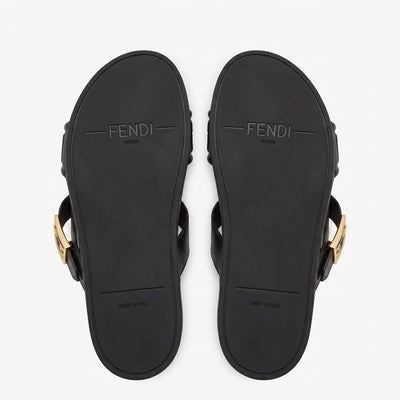 Fendi FF Embossed Double Strap Luxury Slides – Black - MASTERPIECE