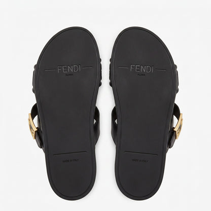 Fendi FF Embossed Double Strap Luxury Slides – Black - MASTERPIECE