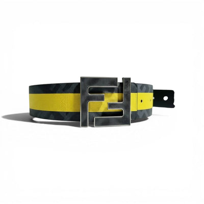 🖤💛 Fendi FF Logo Belt – Yellow Stripe Statement Design | 110 cm - MASTERPIECE