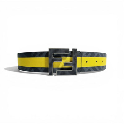 🖤💛 Fendi FF Logo Belt – Yellow Stripe Statement Design | 110 cm - MASTERPIECE