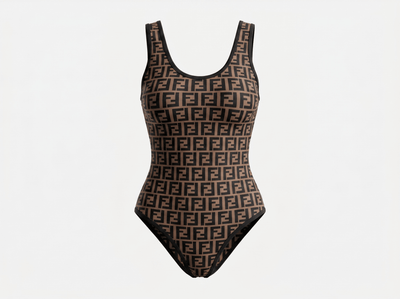 Fendi FF Logo One-Piece Swimsuit – Tobacco Brown 🤎🏖️✨ - MASTERPIECE