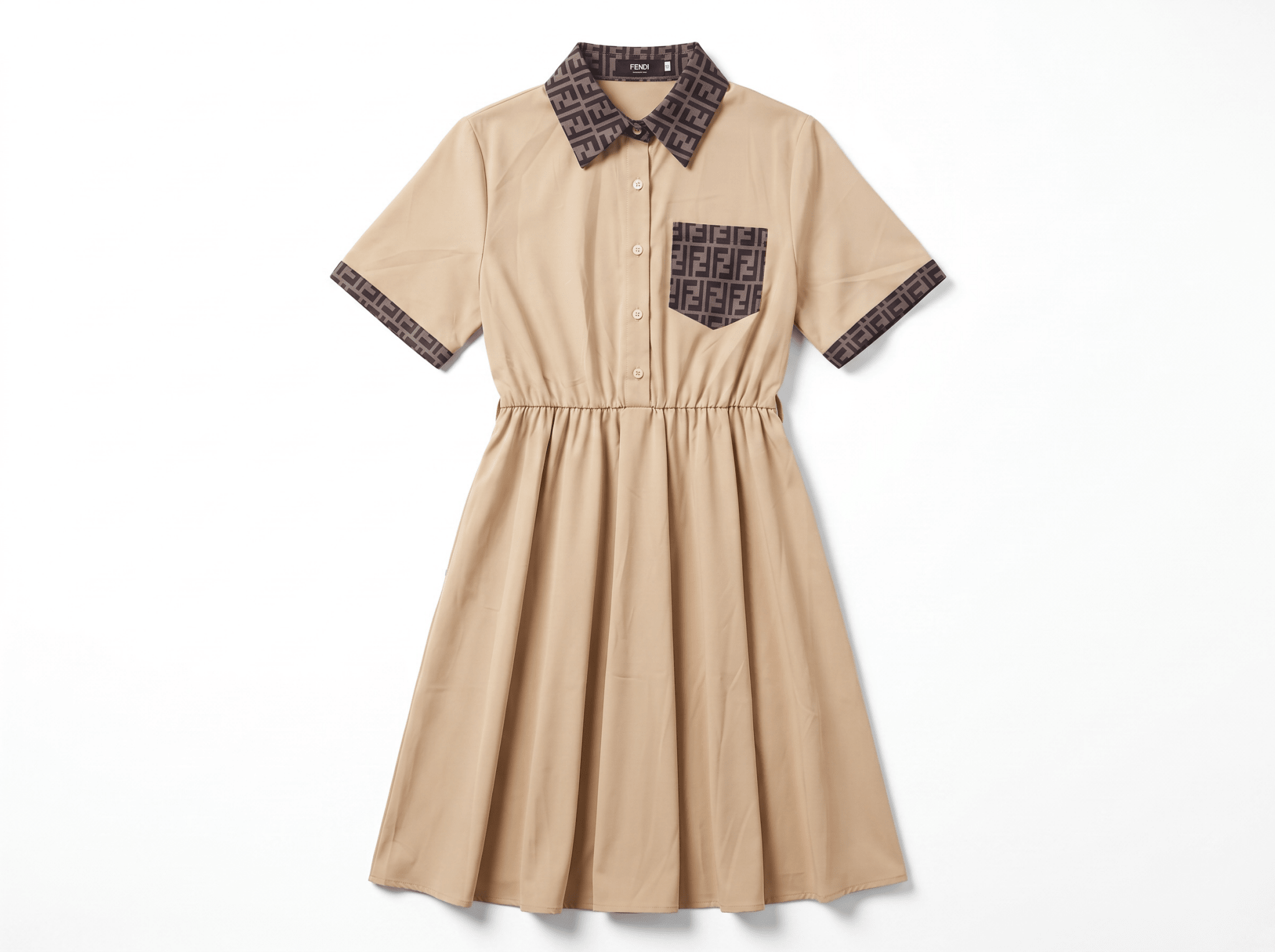 🤎 Fendi FF Monogram Collar Shirt Dress | Beige | One Size - MASTERPIECE