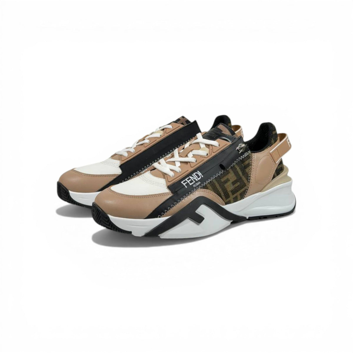 Fendi Flow Sneakers – Beige & Black Luxury Runner 🤍🖤 - MASTERPIECE