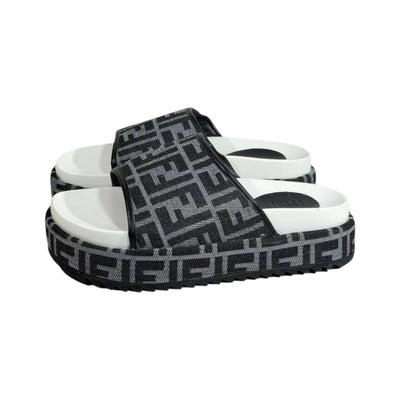 Fendi Grey FF Platform Slides – Luxury Statement Sandals 🩶👡 - MASTERPIECE
