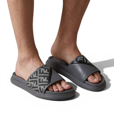 Fendi Grey Monogram Slides – Luxury Everyday Comfort Sandals 🩶👡 - MASTERPIECE