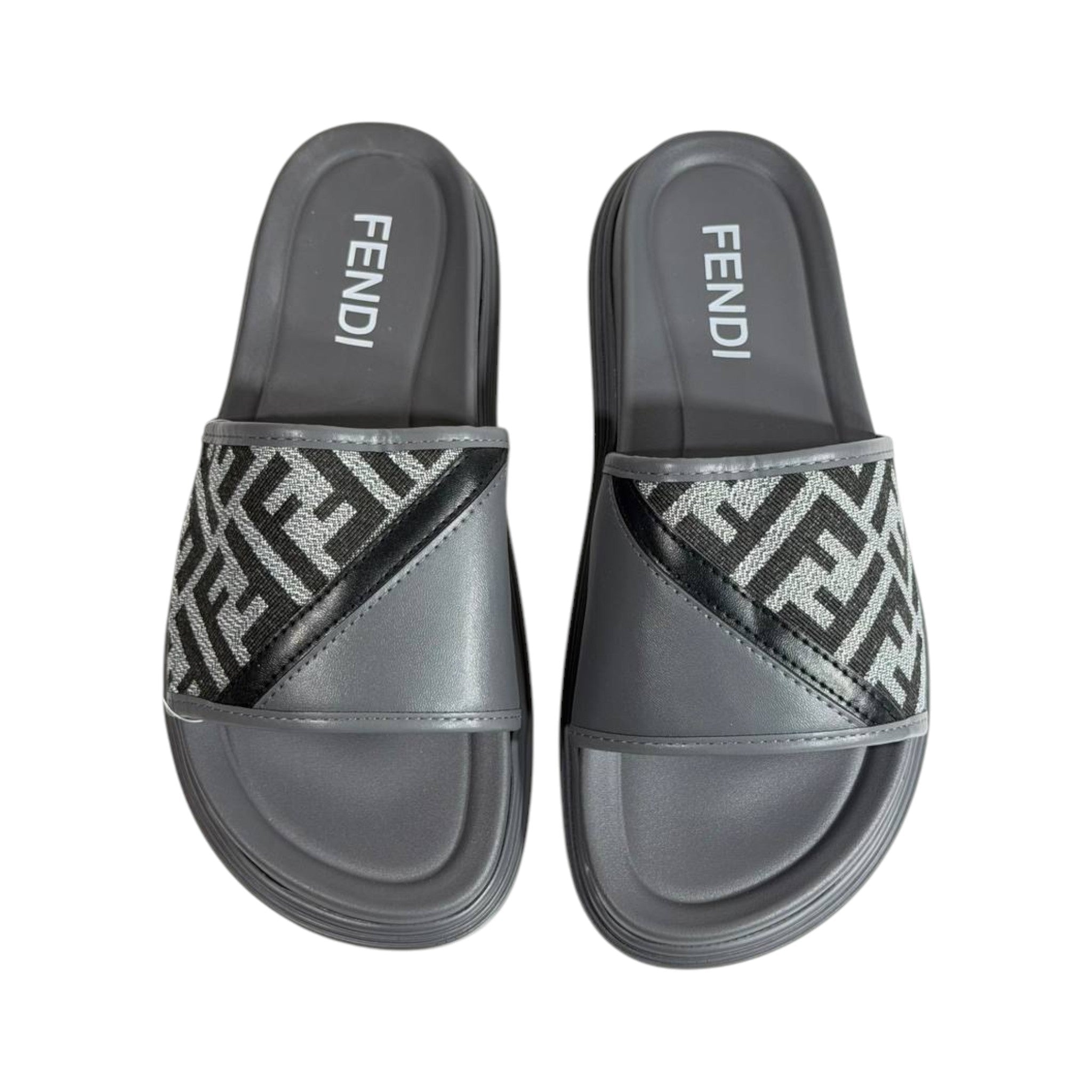 Fendi Grey Monogram Slides – Luxury Everyday Comfort Sandals 🩶👡 - MASTERPIECE