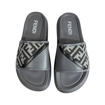 Fendi Grey Monogram Slides – Luxury Everyday Comfort Sandals 🩶👡 - MASTERPIECE