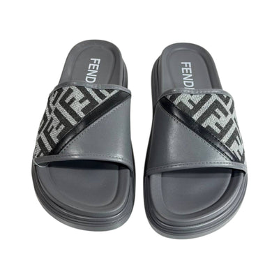 Fendi Grey Monogram Slides – Luxury Everyday Comfort Sandals 🩶👡 - MASTERPIECE