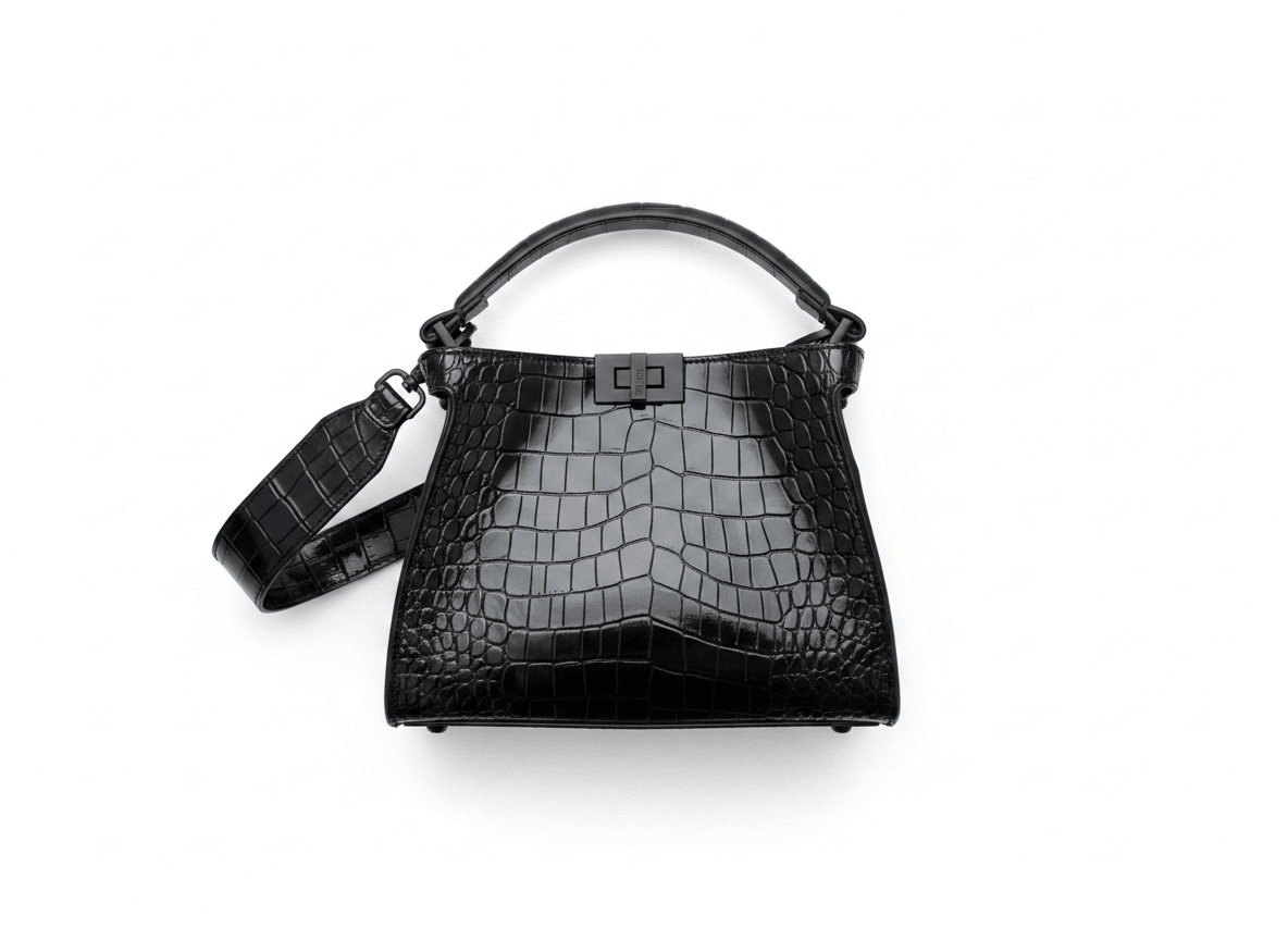 Fendi-Inspired Croc Luxe Top Handle Bag 🖤✨ - MASTERPIECE