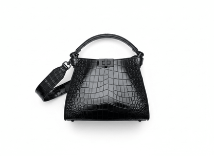 Fendi-Inspired Croc Luxe Top Handle Bag 🖤✨ - MASTERPIECE