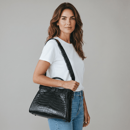 Fendi-Inspired Croc Luxe Top Handle Bag 🖤✨ - MASTERPIECE