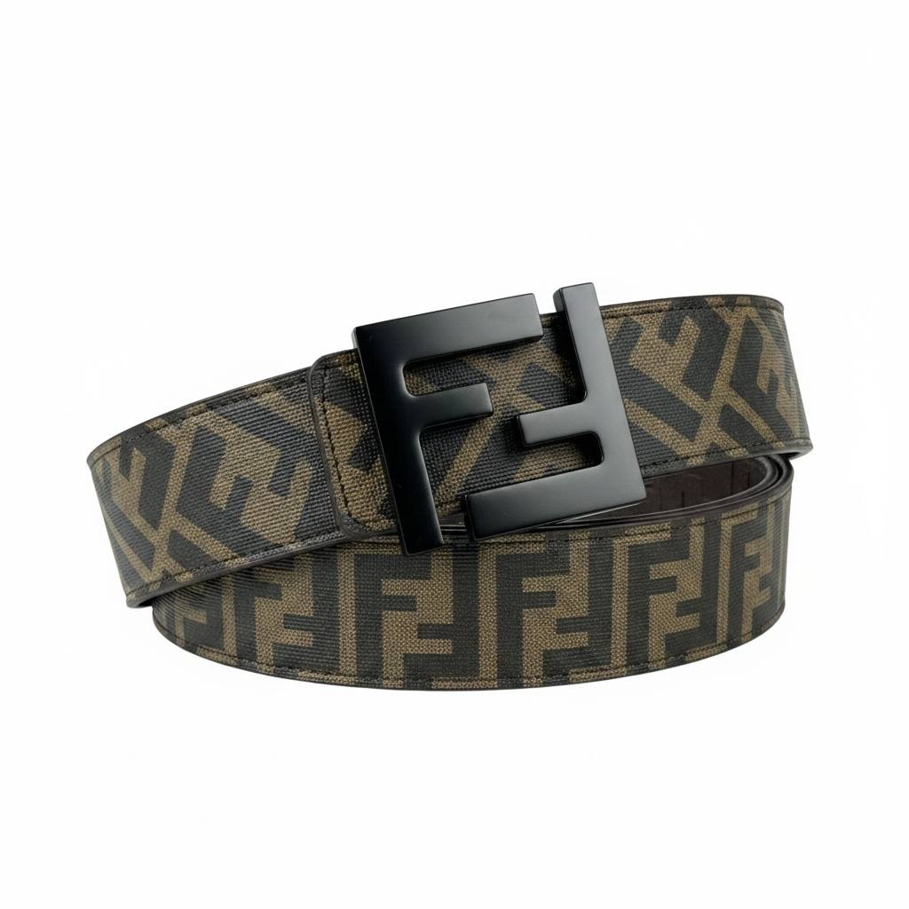 Fendi Inspired FF Monogram Belt 115CM 🤎🖤 Matte Black Luxury Designer Style Belt - MASTERPIECE