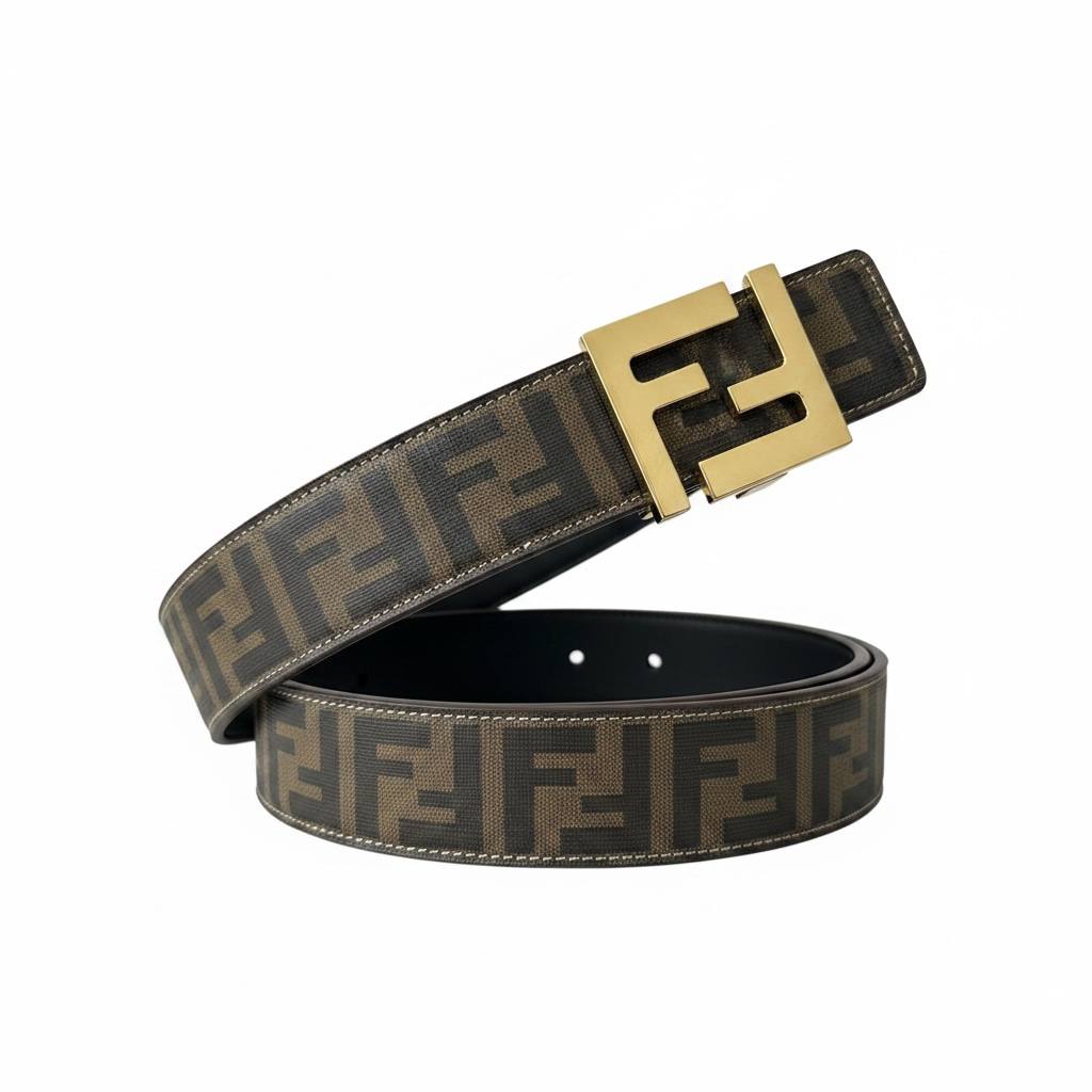 Fendi Inspired FF Monogram Belt 120CM 🤎✨ Luxury Gold Buckle Designer Style Belt - MASTERPIECE