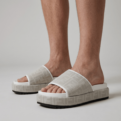Fendi Ivory Platform Slides – Luxe Monogram Comfort Sandals 🤍✨ - MASTERPIECE