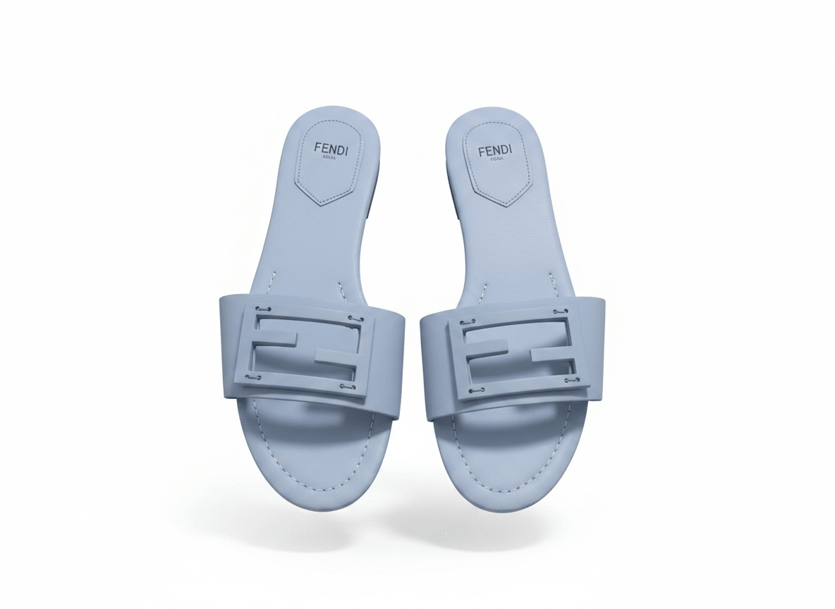 Fendi Light Blue Slide Sandals 💙✨ FF Logo Edition - MASTERPIECE