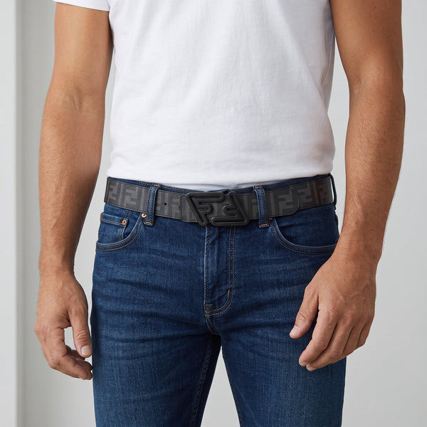Fendi Men's Belt – Grey Zucca Logo Buckle 🖤