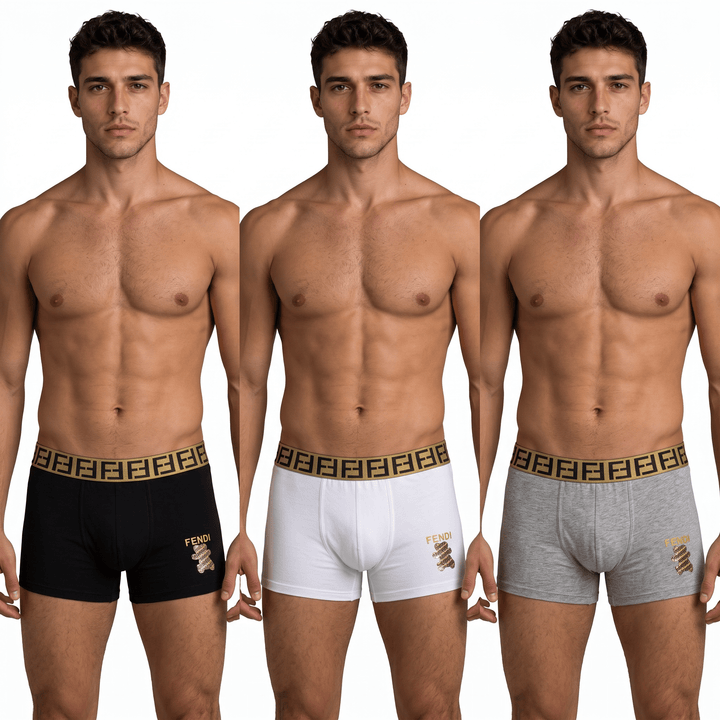 Fendi Men's Boxer Briefs (3-Pack) — Black, White & Grey