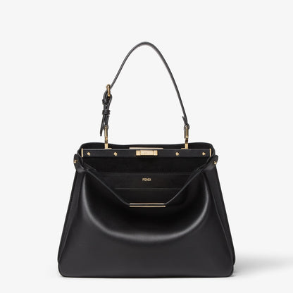 🖤 Fendi Peekaboo Black Leather Bag | Luxury Gold Chain Shoulder Handbag ✨ - MASTERPIECE