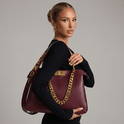 🤎 Fendi Peekaboo Burgundy Leather Bag | Luxury Gold Chain Designer Handbag ✨ - MASTERPIECE