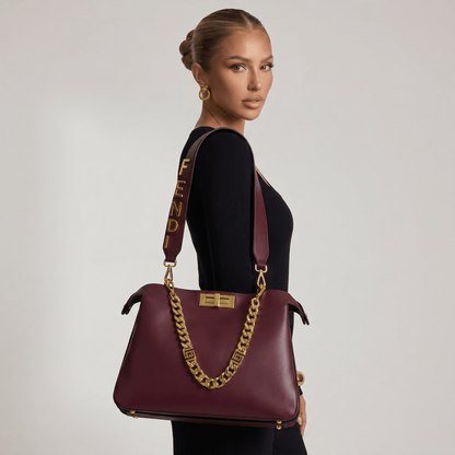 🤎 Fendi Peekaboo Burgundy Leather Bag | Luxury Gold Chain Designer Handbag ✨ - MASTERPIECE