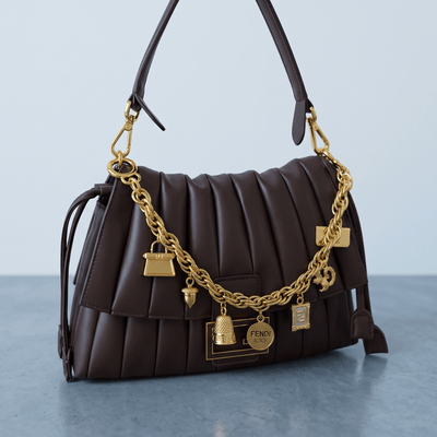 Fendi Pleated Shoulder Bag – Brown Gold Chain 👜 - MASTERPIECE