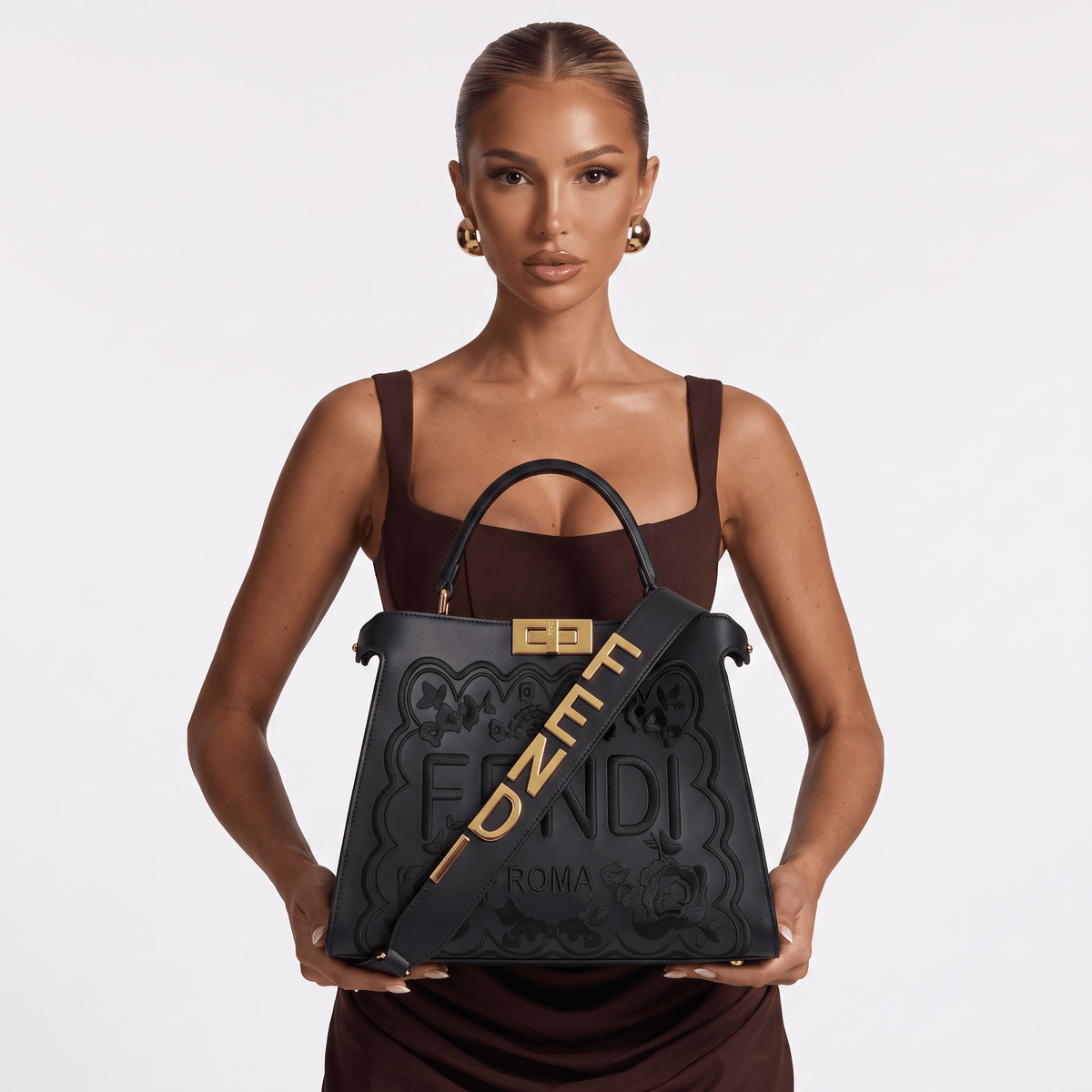 Fendi Roma Black Embossed Handbag 🖤✨ | Luxury Statement Bag - MASTERPIECE