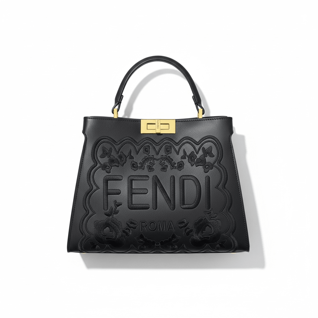Fendi Roma Black Embossed Handbag 🖤✨ | Luxury Statement Bag - MASTERPIECE
