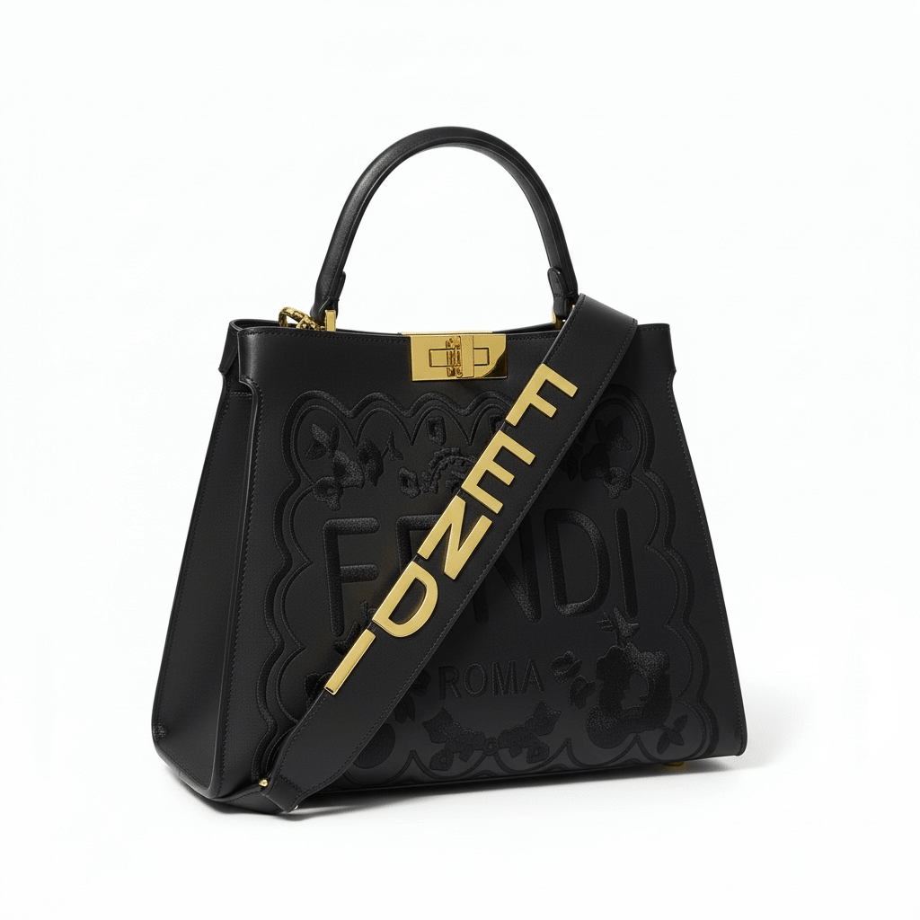 Fendi Roma Black Embossed Handbag 🖤✨ | Luxury Statement Bag - MASTERPIECE
