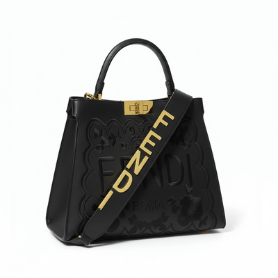 Fendi Roma Black Embossed Handbag 🖤✨ | Luxury Statement Bag - MASTERPIECE