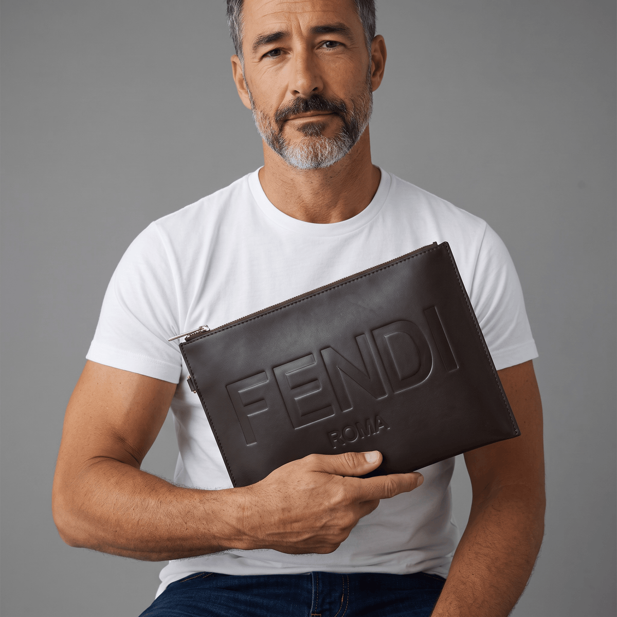 ✨ Fendi Roma Large Leather Pouch – Dark Brown - MASTERPIECE