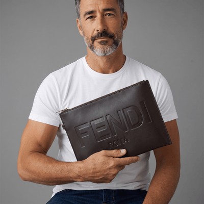 ✨ Fendi Roma Large Leather Pouch – Dark Brown - MASTERPIECE