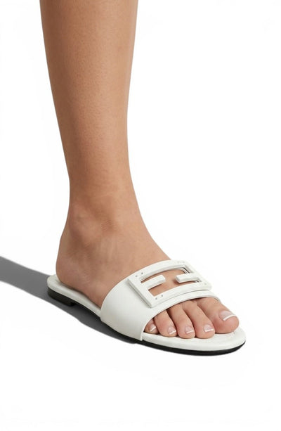 Fendi White Slide Sandals 🤍✨ FF Logo Edition - MASTERPIECE