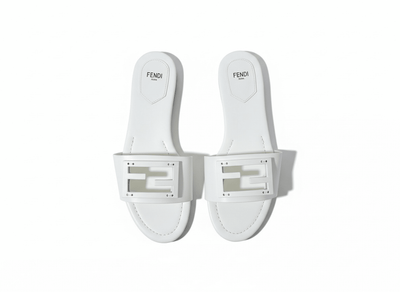 Fendi White Slide Sandals 🤍✨ FF Logo Edition - MASTERPIECE