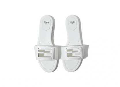 Fendi White Slide Sandals 🤍✨ FF Logo Edition - MASTERPIECE