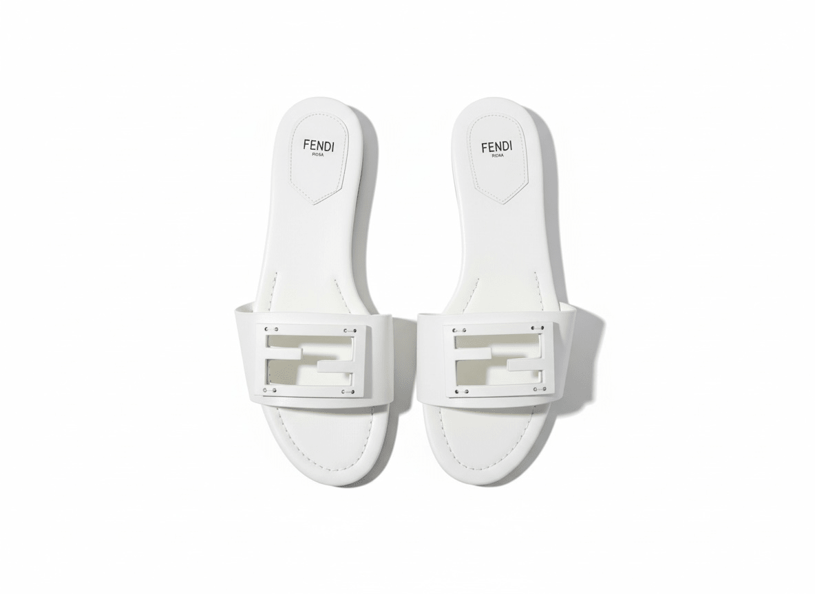 Fendi White Slide Sandals 🤍✨ FF Logo Edition - MASTERPIECE
