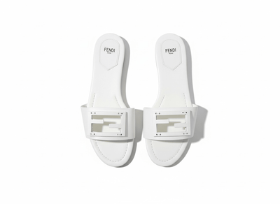 Fendi White Slide Sandals 🤍✨ FF Logo Edition - MASTERPIECE
