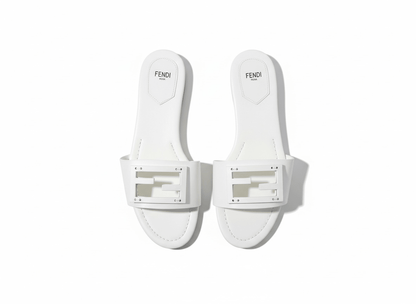 Fendi White Slide Sandals 🤍✨ FF Logo Edition - MASTERPIECE