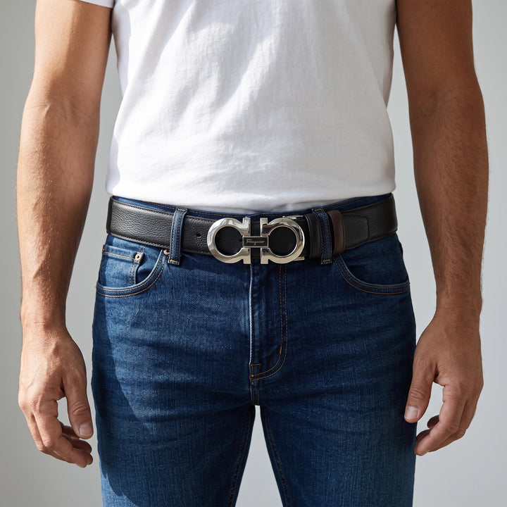Ferragamo Belt — Black & Silver