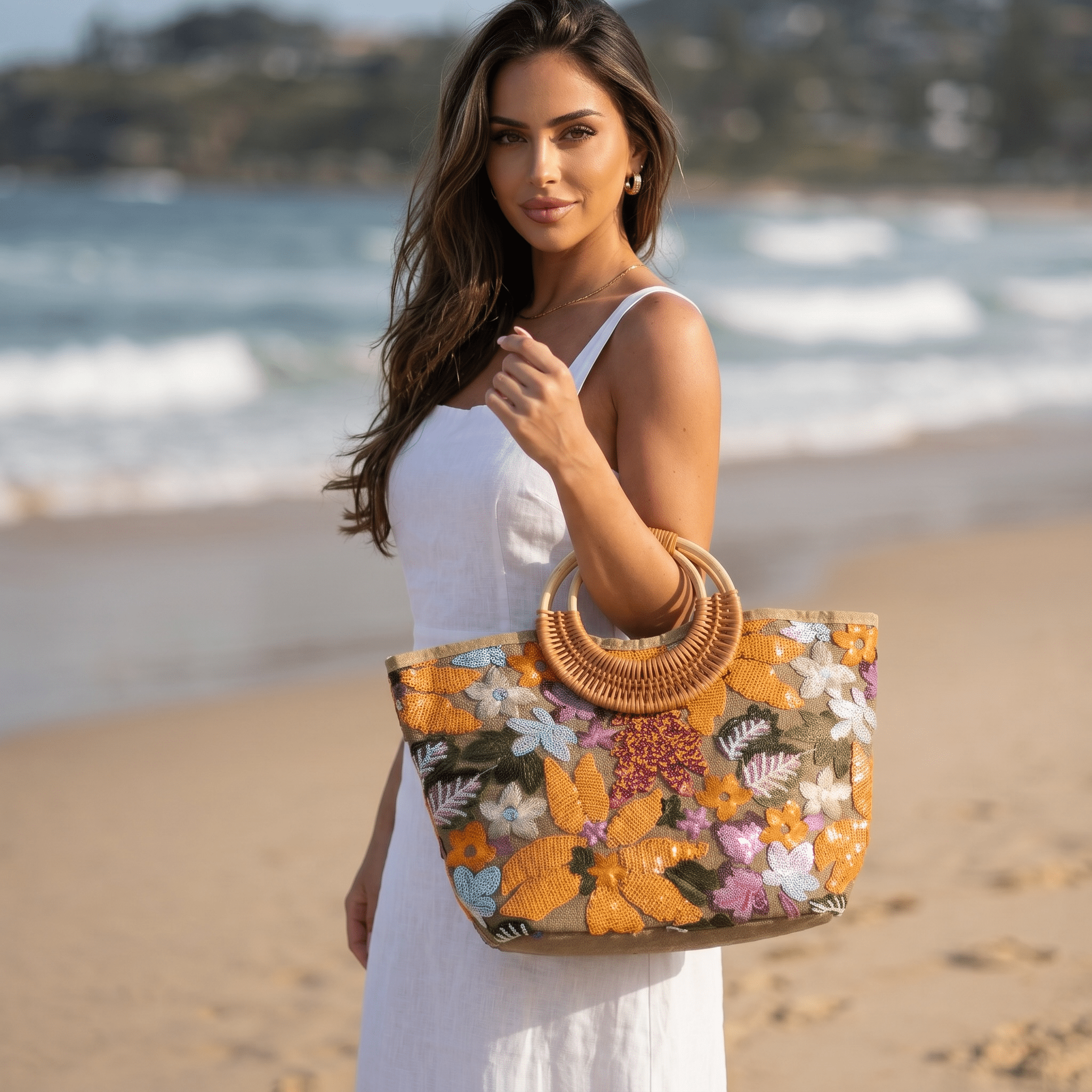 🌺 Floral Sequin Beach Tote Bag | Boho Summer Resort Handbag ✨ - MASTERPIECE