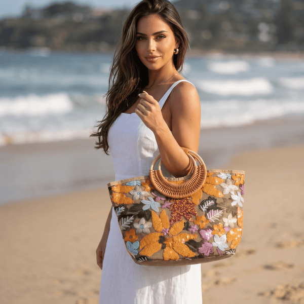 🌺 Floral Sequin Beach Tote Bag | Boho Summer Resort Handbag ✨