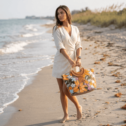 🌺 Floral Sequin Beach Tote Bag | Boho Summer Resort Handbag ✨ - MASTERPIECE