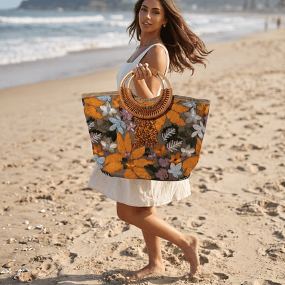 🌺 Floral Sequin Beach Tote Bag | Boho Summer Resort Handbag ✨ - MASTERPIECE