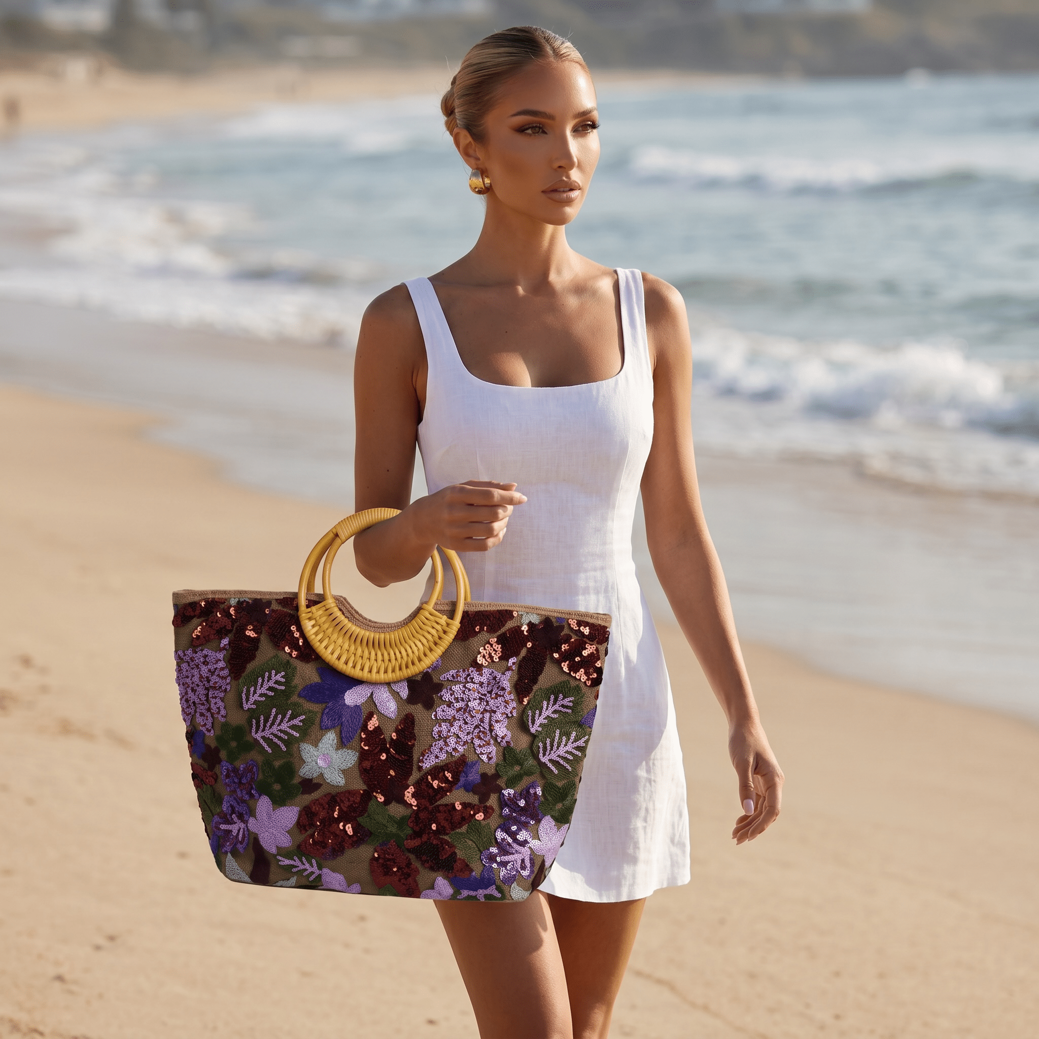 Floral Sequin Beach Tote Bag 🌸✨👜 - MASTERPIECE