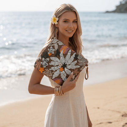 🌿 Floral Sequin Clutch | Elegant Summer Beach Statement Bag ✨ - MASTERPIECE