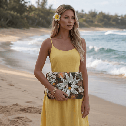 🌿 Floral Sequin Clutch | Elegant Summer Beach Statement Bag ✨ - MASTERPIECE