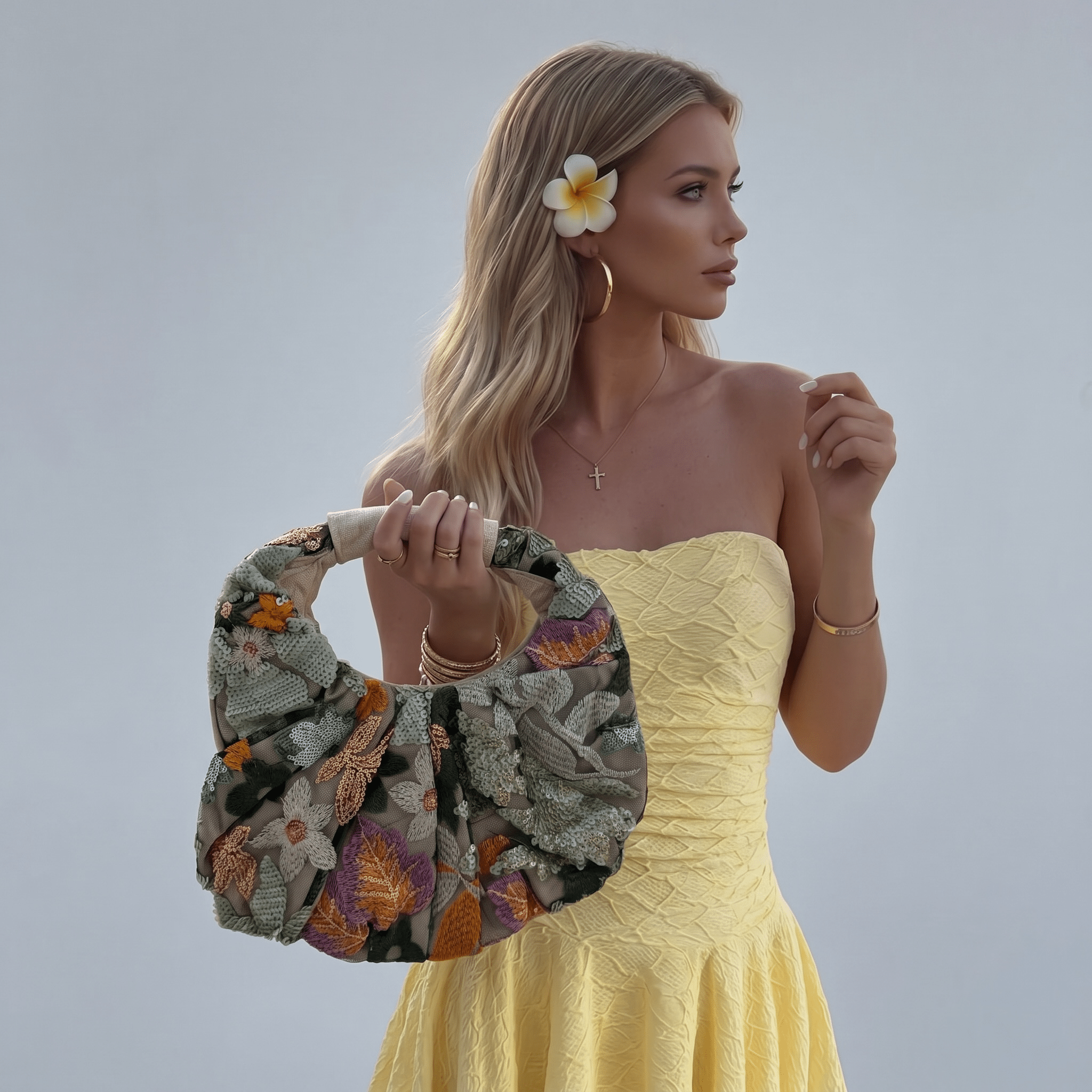 🌿 Floral Sequin Hobo Bag | Elegant Boho Shoulder Statement ✨ - MASTERPIECE